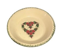 E. Texas Pottery Stoneware Pie Plate 11'' Green Spongeware/Floral Heart VINTAGE