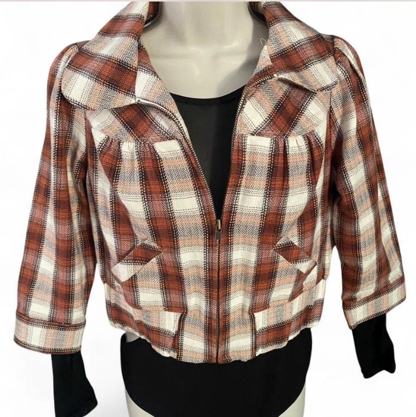 Chaqueta a cuadros Decree marrón con cierre de cremallera, #chaqueta a cuadros hasta el codo Foto 2 de 4