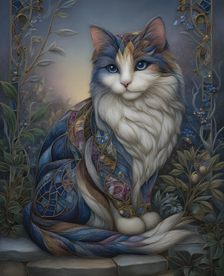 #ad 8x10 Cat On Rock With Blue amp; White Coat Art Print Wall Decor 781546270 $7.95