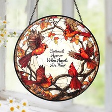 Cardinal Suncatcher Stained Glass Window Hanging Decor, Memorial Gifts for Loss
