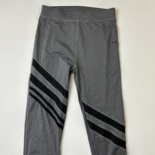 Gray Athletic Leggings Womens Small Medium Black Stripes Yoga Pants Activewear
