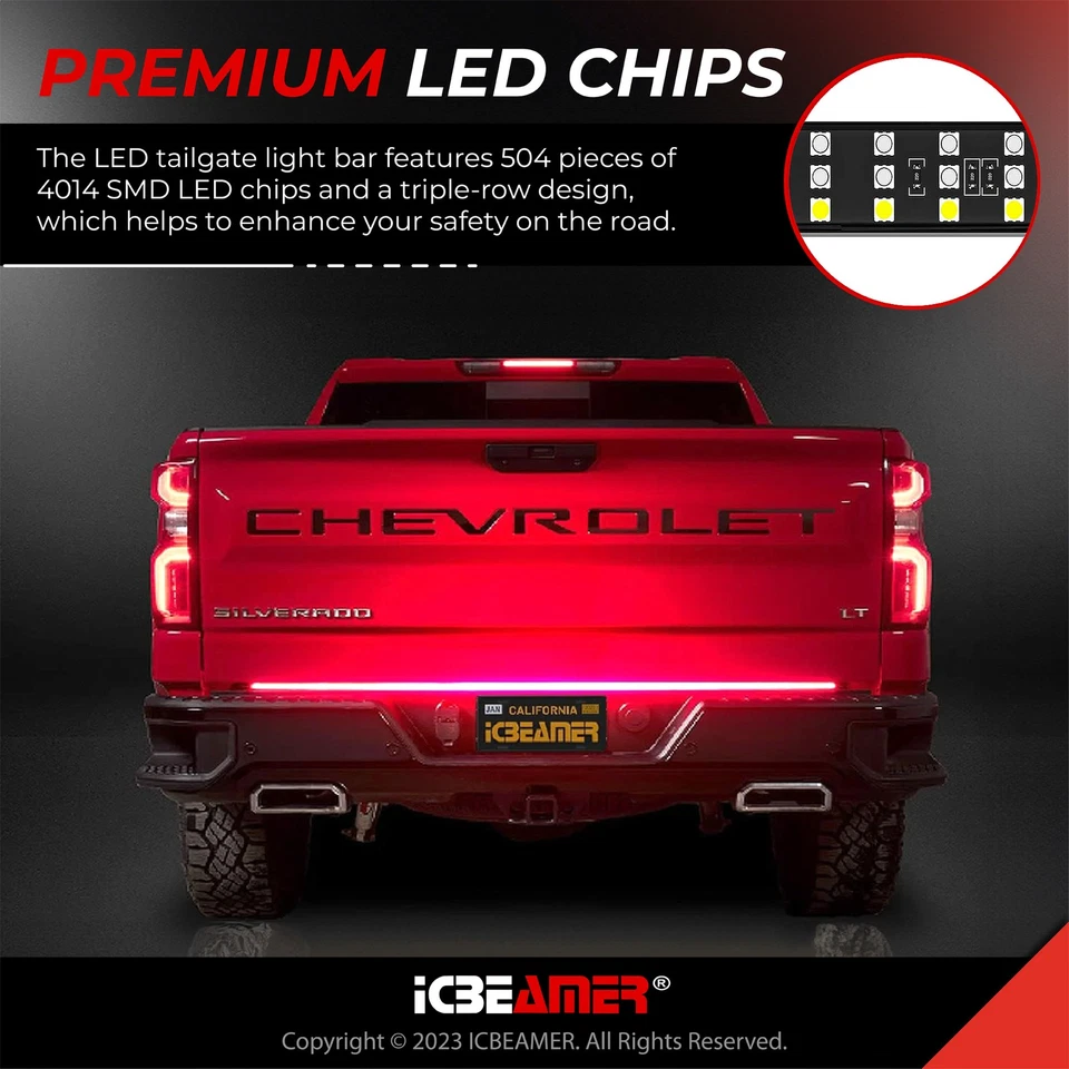 Tira de Luz Puerta Trasera ICBEAMER Camión 60" - Alta Visibilidad Triple Fila LED - Impermeable Foto 2 de 4