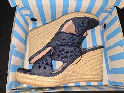 Draper James Womens Emily Wedge Sandals Size 8 Navy Blue Denim Espadrille