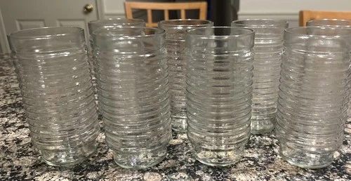Set of 8 Vintage Anchor Hocking Drink Glasses Tumblers Clear Ribbed 16oz