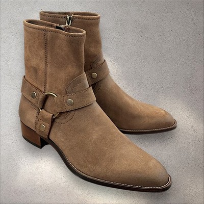 Saint Laurent Suede Wyatt Harness Boots, US Mens 7 /EU 40, Retail $1,490