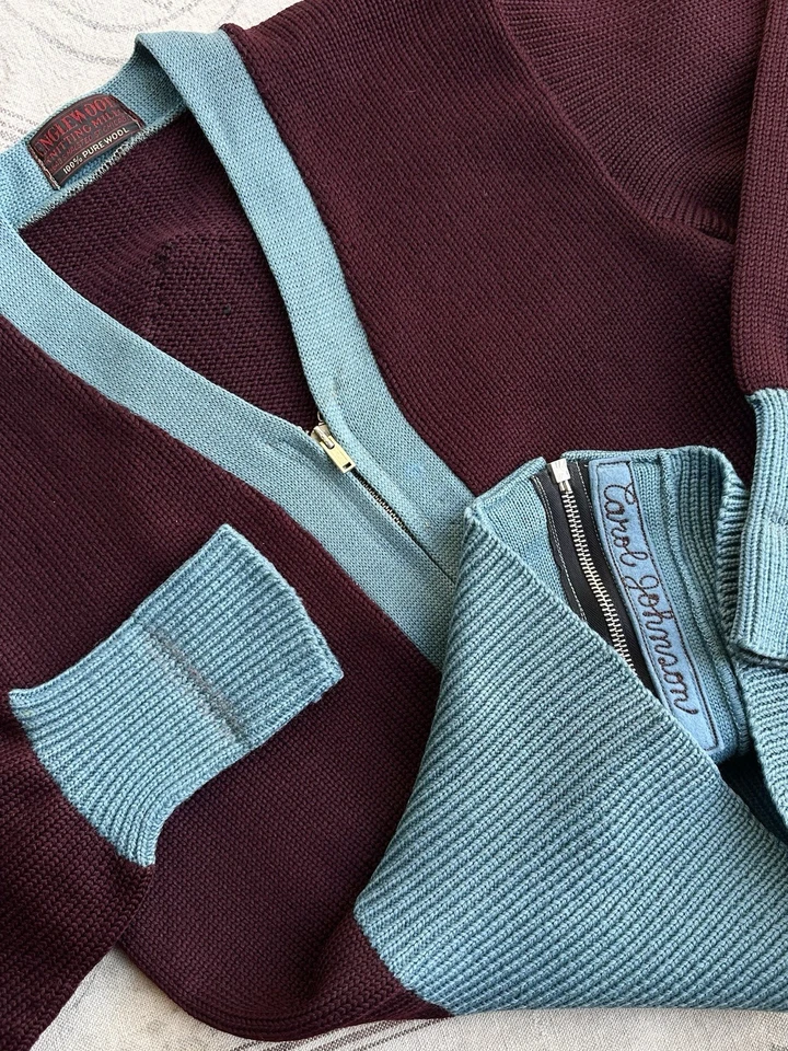 Suéter cárdigan colegial vintage de lana con cremallera de los años 30 para mujer S/M Foto 4 de 4