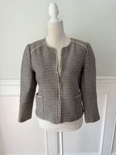 Hobbs London Collarless Jacket Blazer Tan Tweed US6