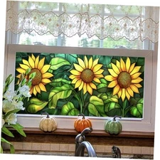 Stained Glass Window Privacy Film Decorative Double-Sided Static Sunflower
