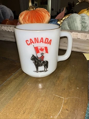 Milk Glass Mug Vintage Coffee Mug Canadian Mounties Flag RCMP