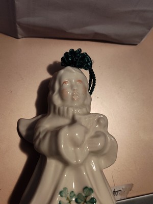 Vintage Belleek Ireland Porcelain Angel Shamrocks Mandolin Bell 