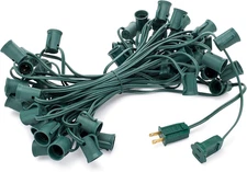 C9 Light Strings | 50' Green Cord with 12" Socket Spacing, E17 Light Stringer fo