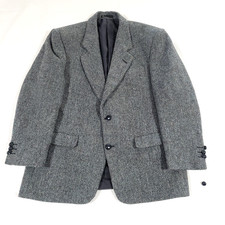 VTG Wool Harris Tweed Blazer 40 Short Blue Gray Academia Preppy old money