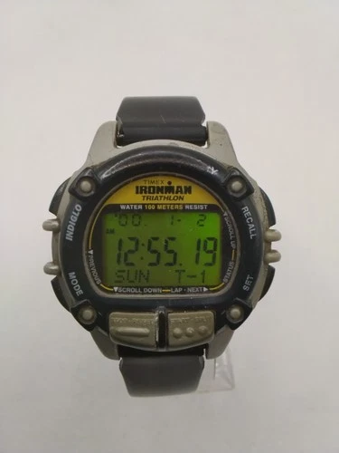 Vtg Timex Ironman Triathlon Men's Watch Band Digital 8 Lap 100 Meter New Battery