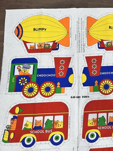 VIP Cranston Go-Go Toys Noah's Boat Train Blimp Bus Cut & Sew VTG Fabric Panel - Picture 4 of 5