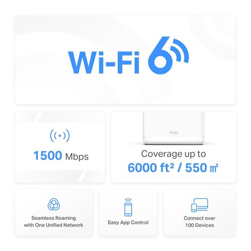 TP-Link Halo H1500X3-pack Routeur WiFi 6 Mesh AX1500Mbps Couverture Jusqu'à ... - Afbeelding 3 van 6
