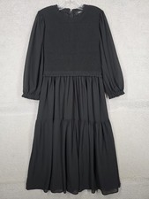 Black Tiered Smocked Dress Size 0X Forever 21+ Plus Size Midi Chiffon Fit Flare