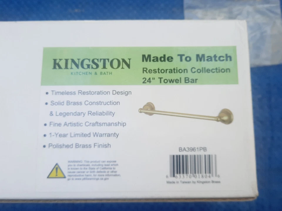 Kingston Brass BA3961PB Restoration 24 Inch Towel Bar - Polished Brass - Image 2 of 4