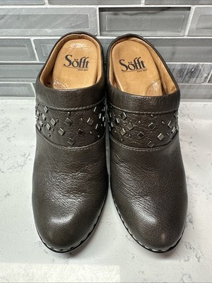 Sofft Women s Leather Heeled Studded Mules Clogs Shoes Comfort Brown Size 6M-EUC