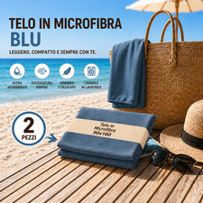 2 Telo Mare in Microfibra Blu Asciugamano da Spiaggia Antisabbia cm 90x170