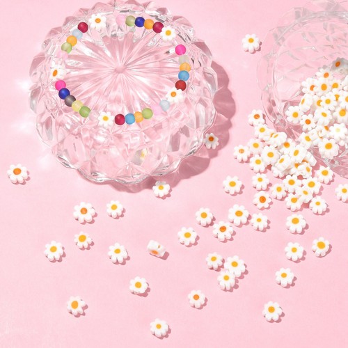 100x Millefiori Lampwork Glass White Daisy Flower Spacer Bead for Jewelry Making - Picture 4 of 4