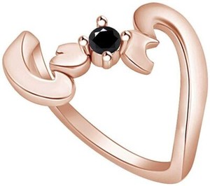 Authentic 1/10 CT Black Diamond Open Heart Bypass Promise Ring 14K Rose Gold Plated
