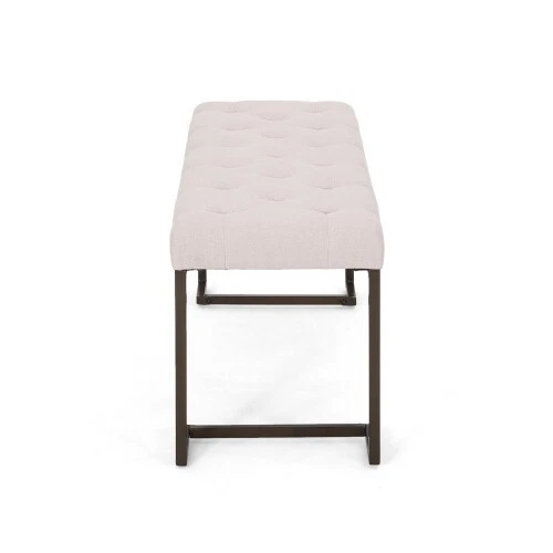 Banco acolchado con botones, beige y bronce Foto 4 de 4