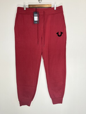 TRUE RELIGION コーデュロイパンツ ボルドー True Religion Red Horseshoe Joggers Mens Fleece Lined Athletic