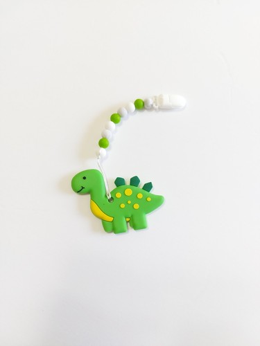Baby Silicone Dinosaur Teething Chew Toy w/Pacifier Clip Gum Pain Relief Teether