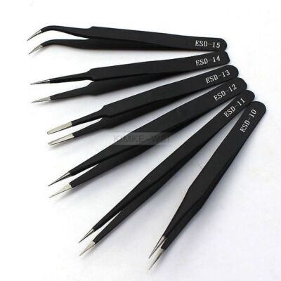 6 x Safe Anti-static Tweezers Maintenance Tools Kits Set ESD 10-15