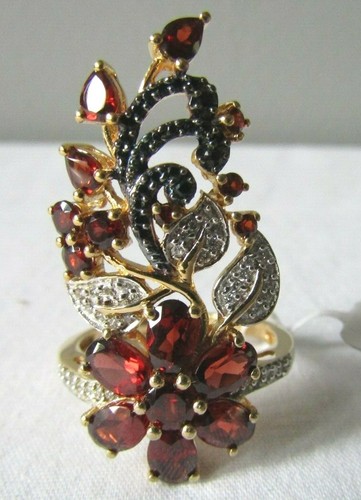 NYC II Black Spinel, White Zircon & Gemstone Climbing Flower Ring Size 11 - Picture 2 of 6