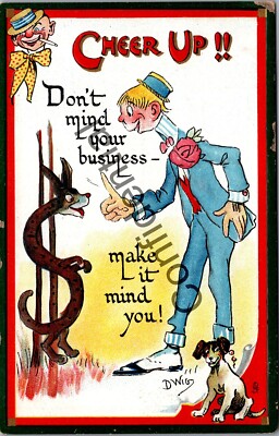 Vintage Artist Signed Dwig Cheer Up w/ Bouvier Buchu Gin Ad Embossed Tucks N362