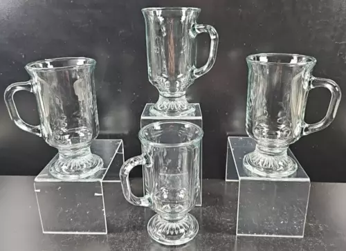 4 Anchor Hocking Irish Coffee Latte Footed Pedestal Clear Mugs Set Drink Cup Lot