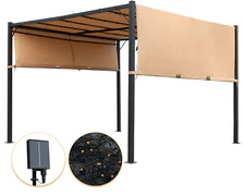 10*10 Metal Gazebo Canopy Tent with Sliding Adjustable Ceiling Pergola, Tan