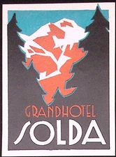 Grand Hotel ~SOLDA - ITALY c1950s Luggage Label  3 x 4.25"