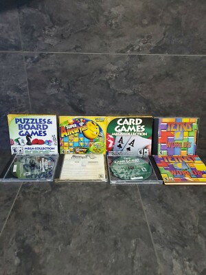 Tetris Worlds, Card Games Mega,, Super Aneurysm, Puzzles game PC CD ROM Lot of 4