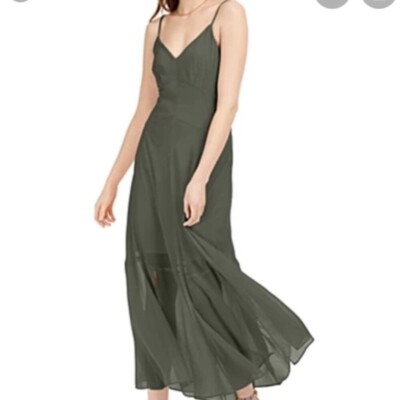 olive green spaghetti strap dress Olive Green Spaghetti Strap Slit Fitted Long Dress  Dressesforparty