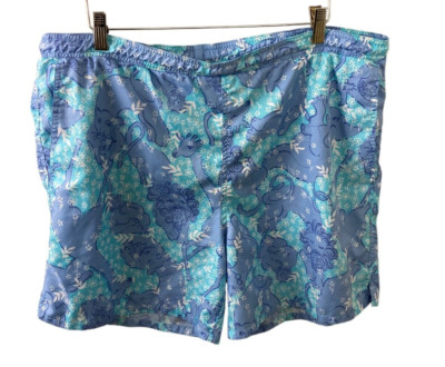 Lilly Pulitzer Elephant Giraffe Lion Swim Trunks/Board Shorts Size M Blue Purple
