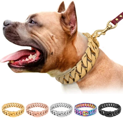 Big Dog Chain Collar with Buckle Strong Heavy Duty Stainless Steel Cuban Link