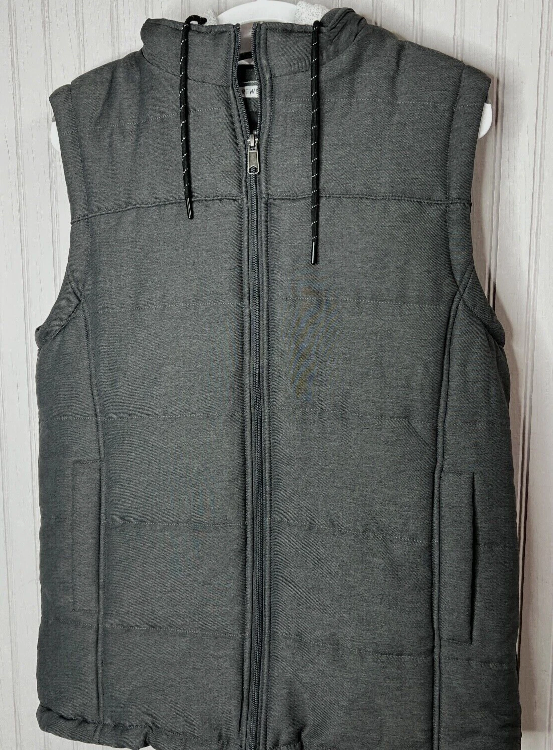 DepartWest Mens Vest M Hooded Black Zip Pockets Lined Cotton Quality WARM NEW