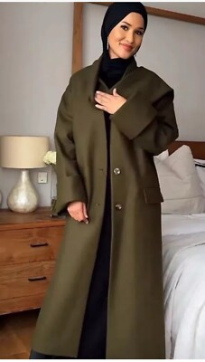 NEW HOT ZARA ZW COLLECTION MINIMALIST SCARF COAT KHAKI, XS-S REF. 8606/744
