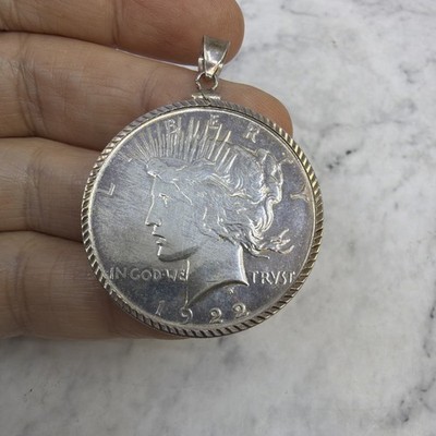 Peace Dollar Anhänger 90% Silber vz Münze Sterlingsilber Seil Einfassung gelötete Kaution