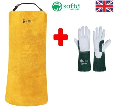 SAFTA Welding Apron Leather Heavy Duty Starter Kit Work Welders Safety Gloves Bundle