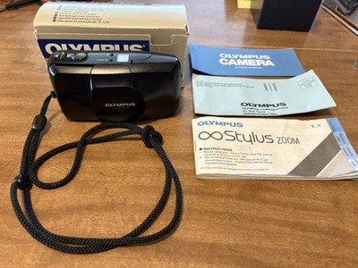 Olympus Stylus Zoom 35mm Film Camera Black. New Battery Works As Should. No Film