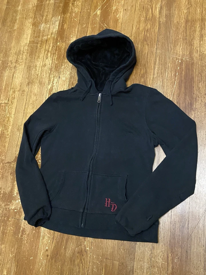 Vintage Y2K Harley Davidson Embroidered Black Full Zip Sweatshirt Grunge Large - Image 4 of 4