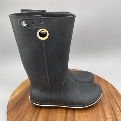 Crocs Jaunt Tall Rain Boots Womens Size 9 Black Rubber Waterproof Pull On Shoes