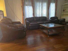 Ashley Furniture Brown Leather Sofa Set 3-Seat Modern Pad Arm
