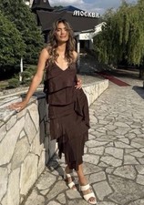 NEW ZARA 2025 BROWN ZW COLLECTION RUFFLED DRESS SIZE M 3214/209 RARE