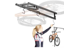 Hydraulic Bike Ceiling Mount for Garage - Heavy Duty Pull Down Bike Hanger, Fold