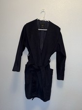 Mango Wool Robe Wrap Coat In Black - Women's Size XS long sleeve