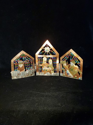 Vintage 3D Weihnachten Krippe Triptychon 3 Panel Tischplatte Display 9 1/4" L x 4 3 1/4" H - Bild 1 von 19